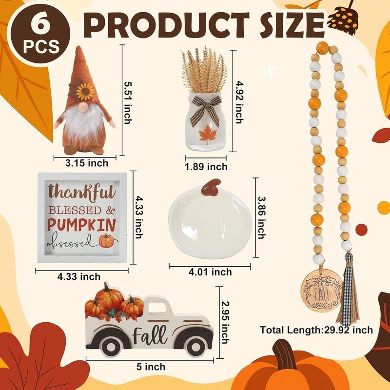 SYNCVIBE Thanksgiving Decorations for Home 6PCS Tiered Tray Decor Set, Tabletop Fall Decor for Tray Shelf Mantel Fire Place Office Desk Thanksgiving Autumn Table Centerpieces Pumpkin Farmhouse Wood Signs - Image 4